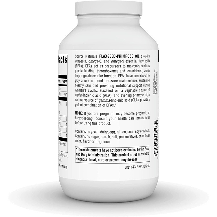 ソースナチュラルズ フラックスシード & プリムローズオイル オメガ3、6、9 EFAコンプレックス 1300mg ソフトジェル 180粒