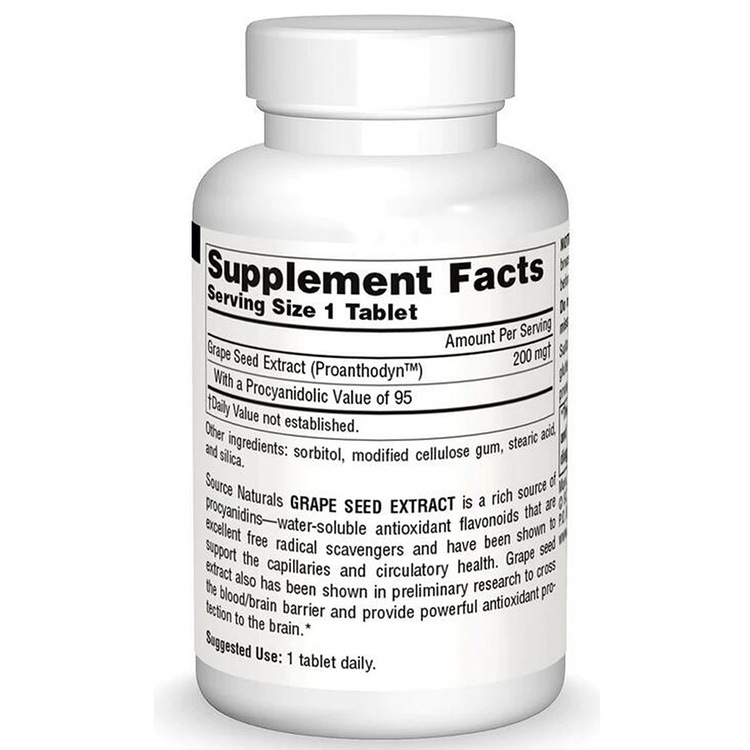 ソースナチュラルズ グレープシードエキス ブドウ種子 200mg タブレット 30粒 Source Naturals Grape Seed