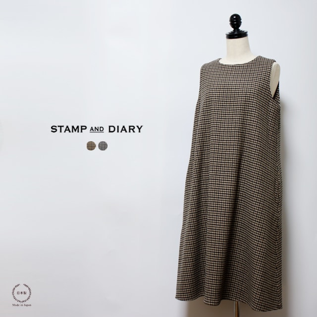 Stamp and diary ウールとリネンのチェックワンピース