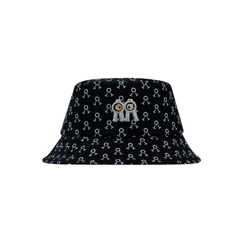 【直送品（買い合わせ不可）】Lサイズ(62cm) Rolling Rolleye バケットハット ロゴパターン ゴールドアイ ブラック　　