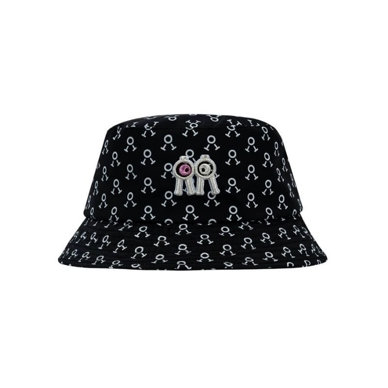 【直送品（買い合わせ不可）】Mサイズ(60cm) Rolling Rolleye バケットハット ロゴパターン ピンクアイ ブラック　　