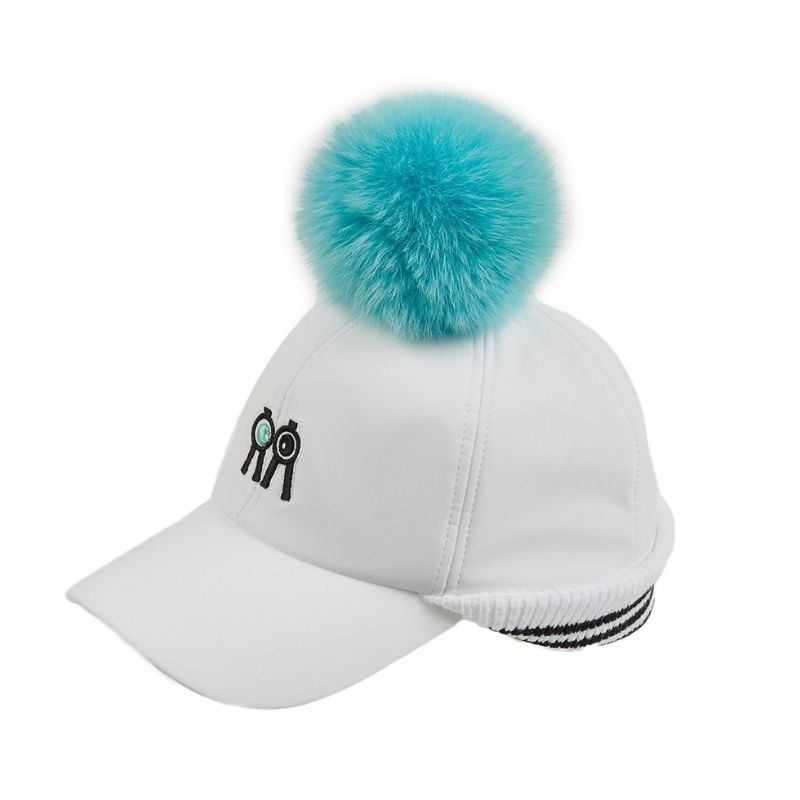 【直送品（買い合わせ不可）】フリーサイズ (57cm) Rolling Rolleye ファーポンポン付き ボールキャップ  ホワイト　　