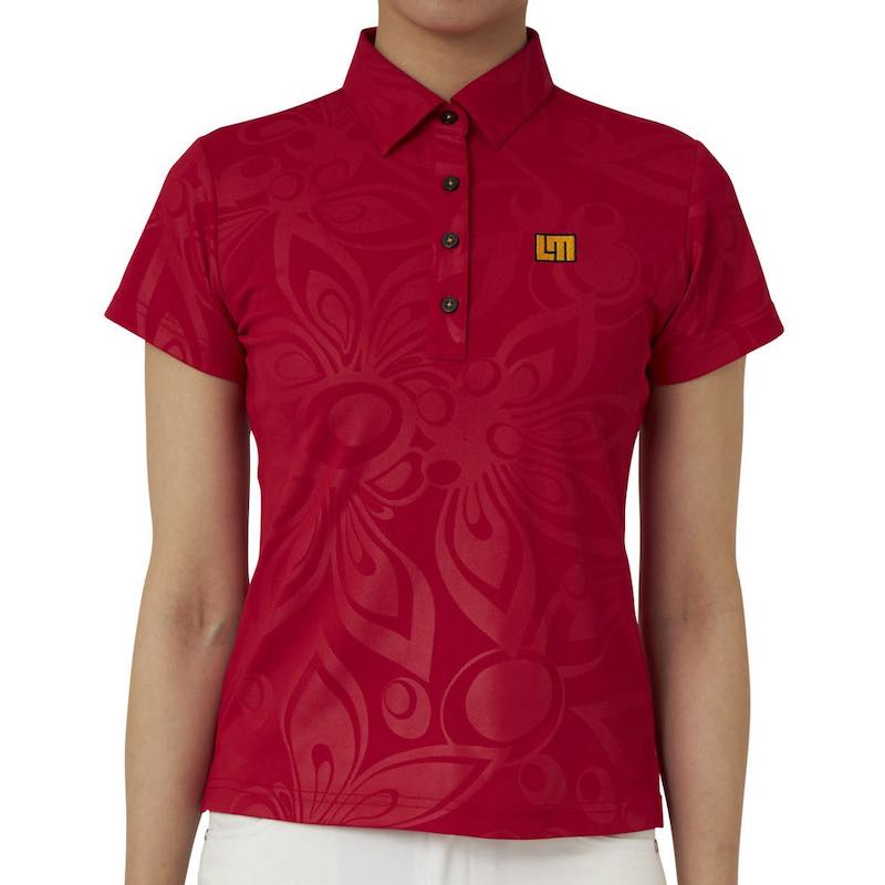 サイズ：M　LOUDMOUTH レディース 半袖ポロシャツ エンボス レッド 吸汗速乾 UV（994）　　