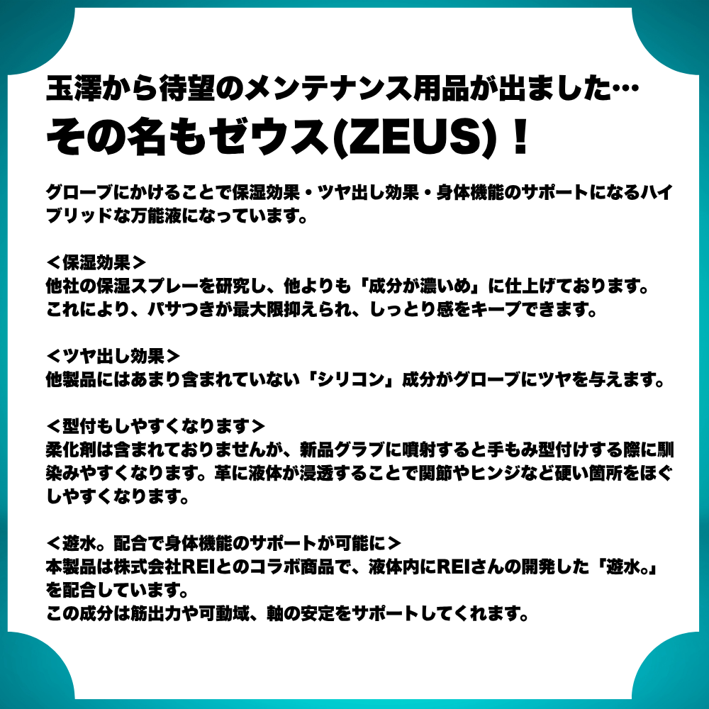 TAMAZAWA たまざわ ＜オールインワン＞ 「ゼウス」 グラブメンテナンススプレー （保革／型付／ツヤ出し／機能性UP） | グラブメンテナンス  | スポーツ用品の総合通販 Sports Ohzone