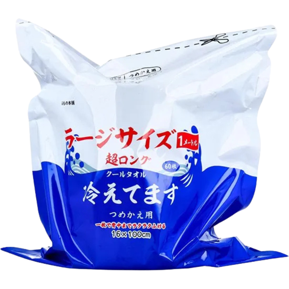 【詰め替え用】超ロングクールタオル　ラージサイズ冷えてますバケツタイプ詰替（16×100cm) 60枚入