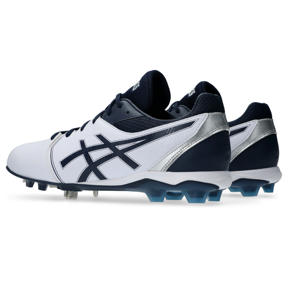 野球　asics 金具スパイクシューズ ホワイト/ブルー　26.5㎝　取替金具付 ASICS アシックス 野球 白スパイク 金具スパイク ゴールド