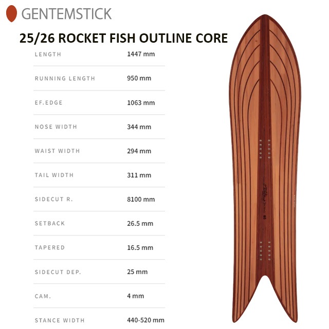 ��GENTEMSTICK�ۥ���ƥ󥹥ƥ��å���ROCKET FISH OUTLINE CORE�� 2025-2026 MODEL  �����åȥե��å��� �����ȥ饤�󥳥� 144  �Хå�����ȥ꡼ �ե꡼�饤��   ���Ρ��ܡ��� �ѥ�����