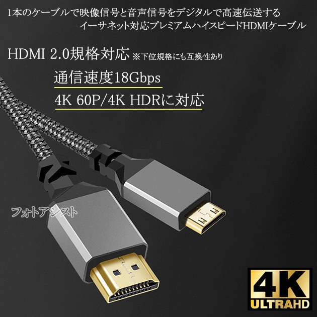 SONY ���ˡ��б�  HDMI �����֥롡HDMI (A������)-�ߥ�HDMIü��(C������)��2.0�����б� 1.0m  (�������ͥå��б���Type-C��mini)   ��å���֥�å����ץ�ߥ���ϥ����ԡ���