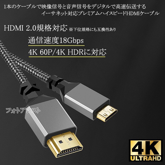 �ѥʥ��˥å��б�  HDMI �����֥롡HDMI (A������)-�ߥ�HDMIü��(C������)��2.0�����б� 3.0m  (�������ͥå��б���Type-C��mini)   ��å���֥�å����ץ�ߥ���ϥ����ԡ���