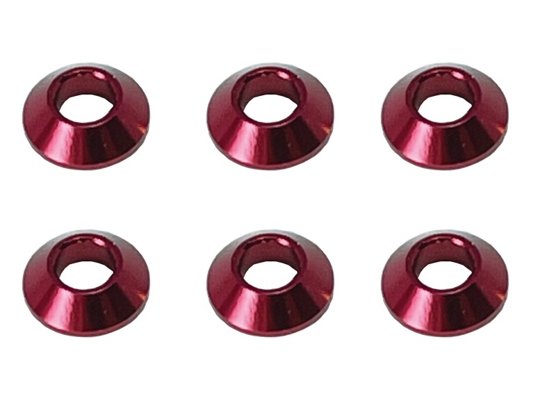 アルミM3テーパーワッシャー レッド 6pcs Aluminum M3 taper