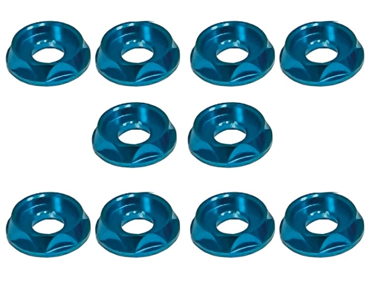 M3 CAP�ӥ��ѥ���ߥ�å��㡼(�饤�ȥ֥롼) 10pcs Aluminum M3 dish washer for cap screw(Light blue) 10 pcs.