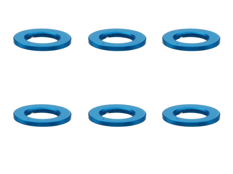 M3����ߥ��顼 ��5.5��3��0.5t (�饤�ȥ֥롼)6������ Aluminum M3 washer 0.5t (TAMIYA Blue)