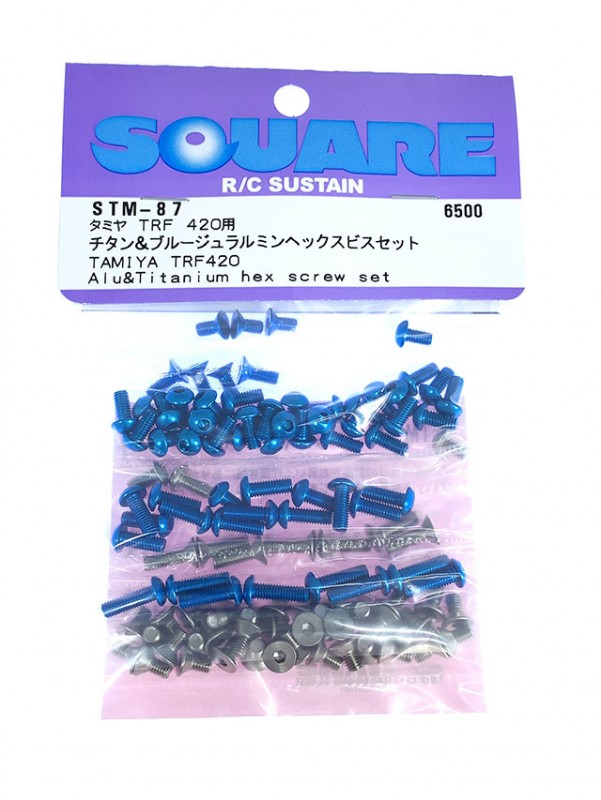 ������&�֥롼������ߥ�إå����ӥ����å� ���ߥ�TRF420�ѡ�Titanium & Blue Aluminum Hex Screw Set(Tamiya TRF420)