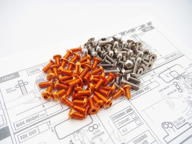 X Ray T4 2021 ������&����ߥإå���������塼���å�(Orange)  X RAY T4 2021 Titanium & Aluminum Hex Screw Set(Orange)