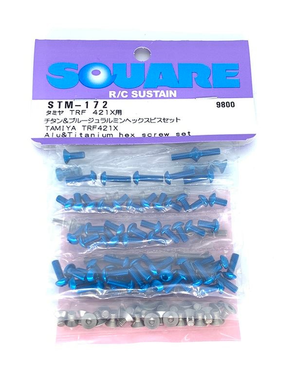 ������&�֥롼����ߥإå����ӥ����å� ���ߥ�TRF421X�� Titanium & Blue Aluminum Hex Screw Set(Tamiya TRF421X)