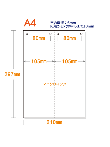 ミシン目入り用紙】 A4 タテ2分割 白紙 4穴 | 用紙Labo