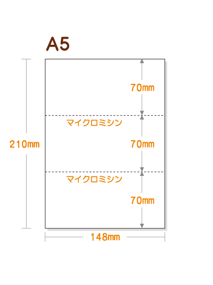 ミシン目入り用紙】 A5 3分割 白紙 | 用紙Labo