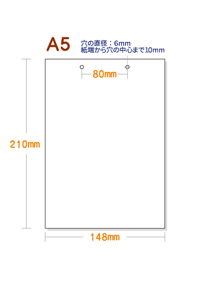穴ありコピー用紙】 A5 短辺側2穴 白紙 | 用紙Labo