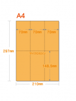 【ミシン目入りカラー用紙】 A4 タテ長6分割 [オレンジ] 厚めの用紙