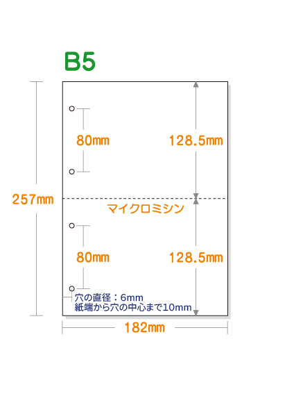 ミシン目入り用紙】 B5 2分割 白紙 4穴あり | 用紙Labo