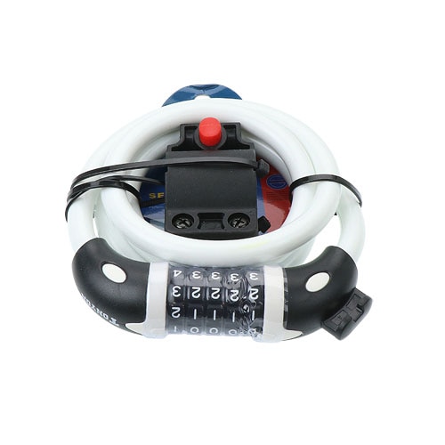 盗難防止 ワイヤーロック ダイヤル式 5桁 ホワイト