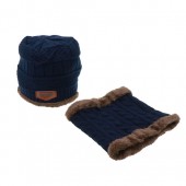 ニット帽&ネックウォーマー all-match 2点セット ネイビー