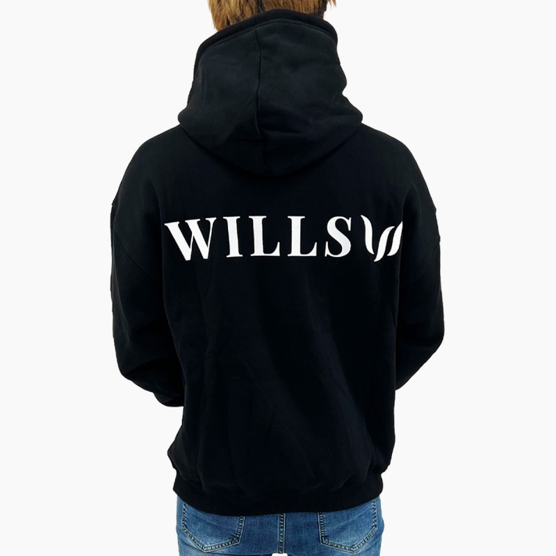 BACK PRINT OVERSIZED PULLOVER HOODIE - BLACK