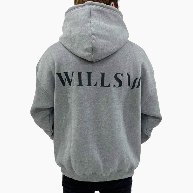 BACK PRINT OVERSIZED PULLOVER HOODIE - GRAY