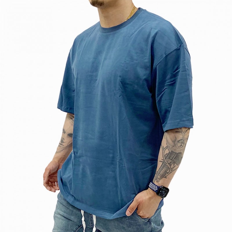 COTTON OVERSIZED T-SHIRT - BLUE