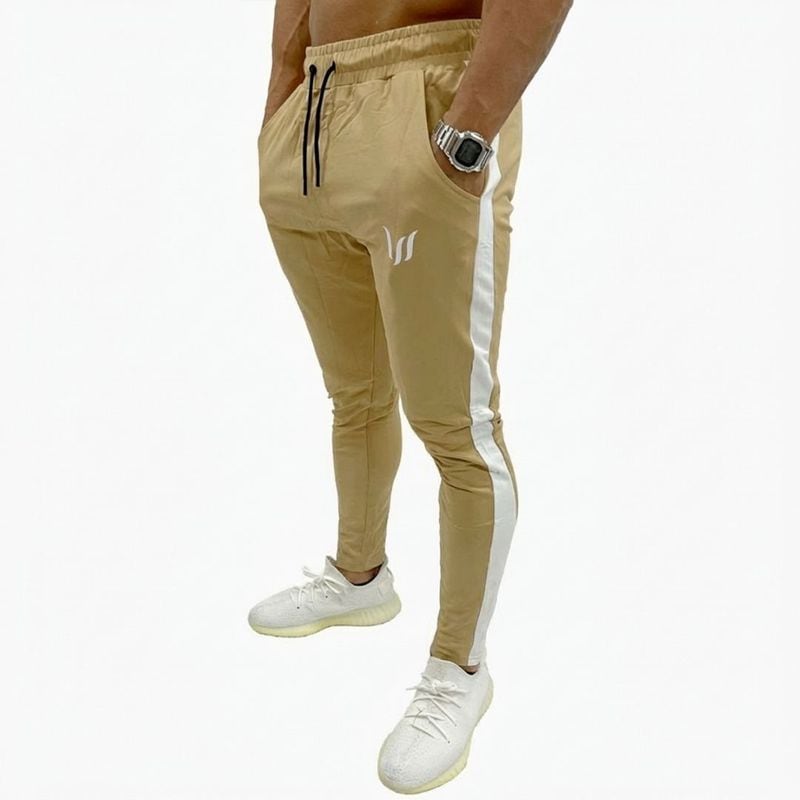 JOGGERS PANTS - TAN/WHITE