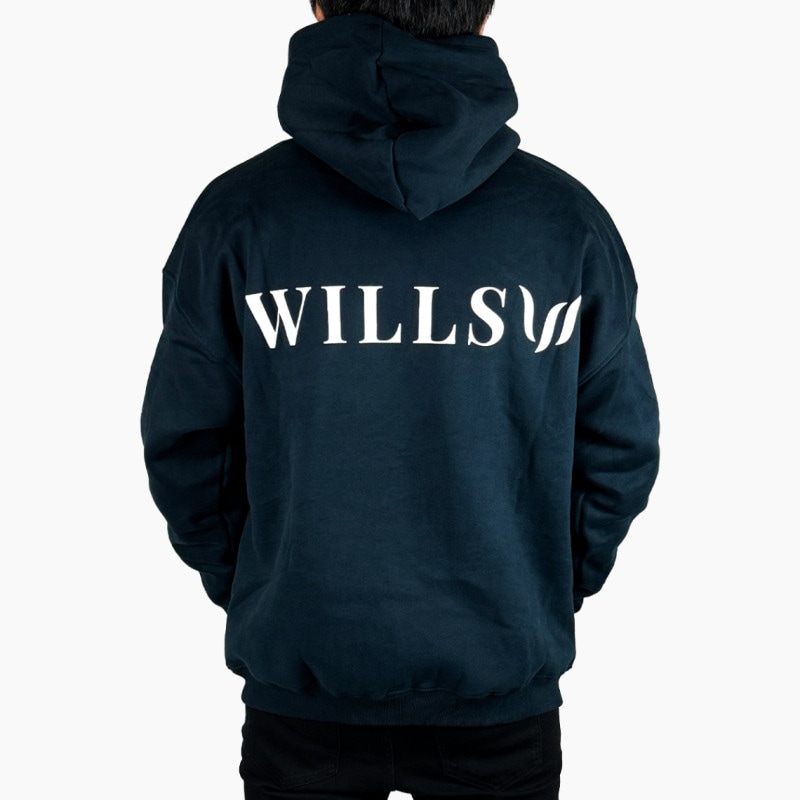 BACK PRINT OVERSIZED PULLOVER HOODIE - NAVY