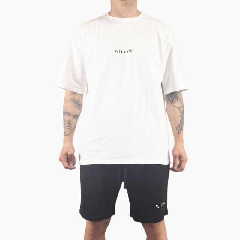 CORE OVERSIZE T-SHIRT + CLASSIC LOGO SHORTS "SET UP"  - WHITE/BLACK(ɳBLACK)