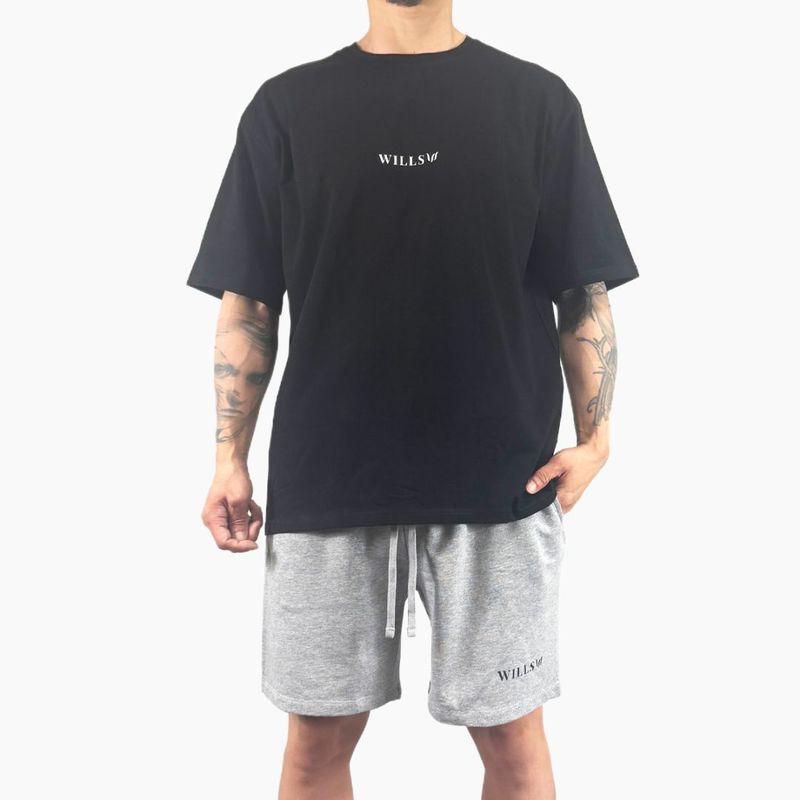 CORE OVERSIZE T-SHIRT + CLASSIC LOGO SHORTS "SET UP"  - BLACK/GRAY(ɳGRAY)