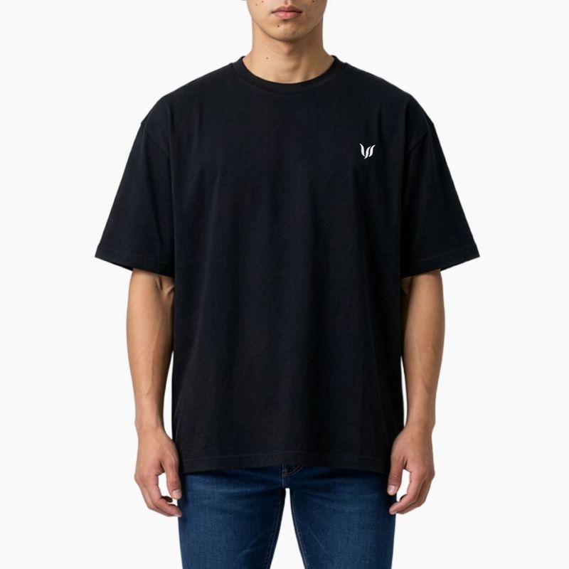 EMBROIDERED LOGO OVERSIZED T-SHIRT - BLACK