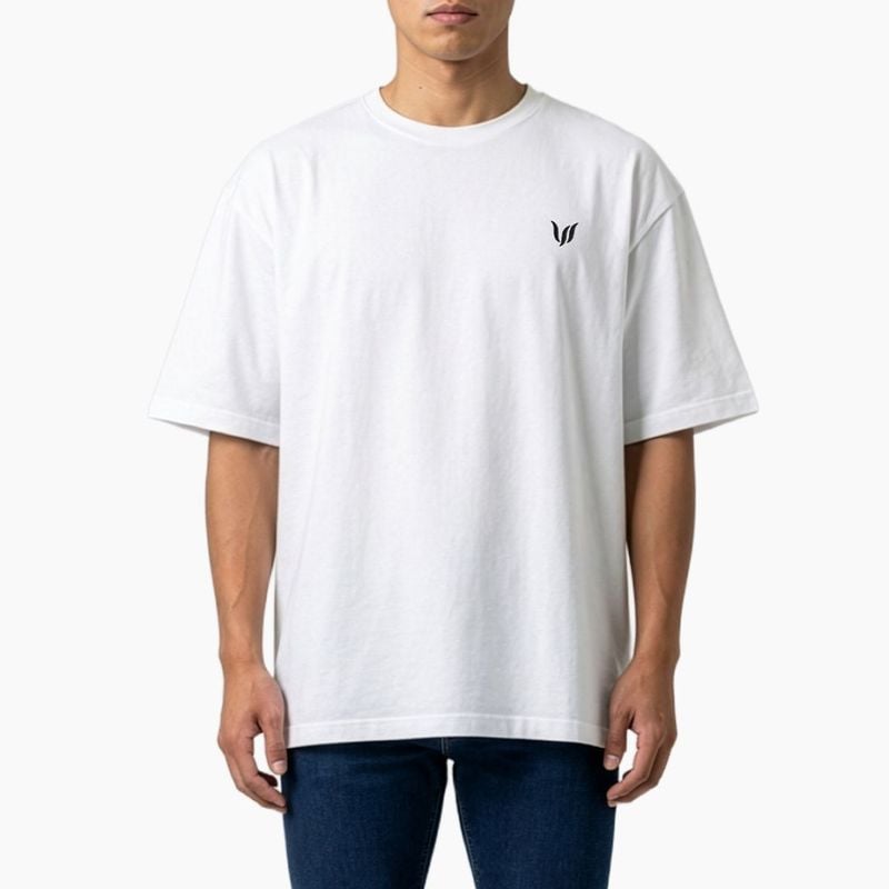 EMBROIDERED LOGO OVERSIZED T-SHIRT - WHITE