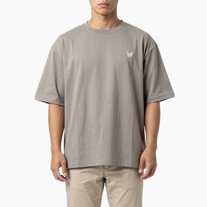 EMBROIDERED LOGO OVERSIZED T-SHIRT - GREY
