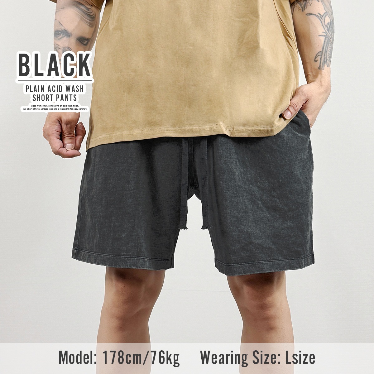 ACID WASH SHORTS - BLACK