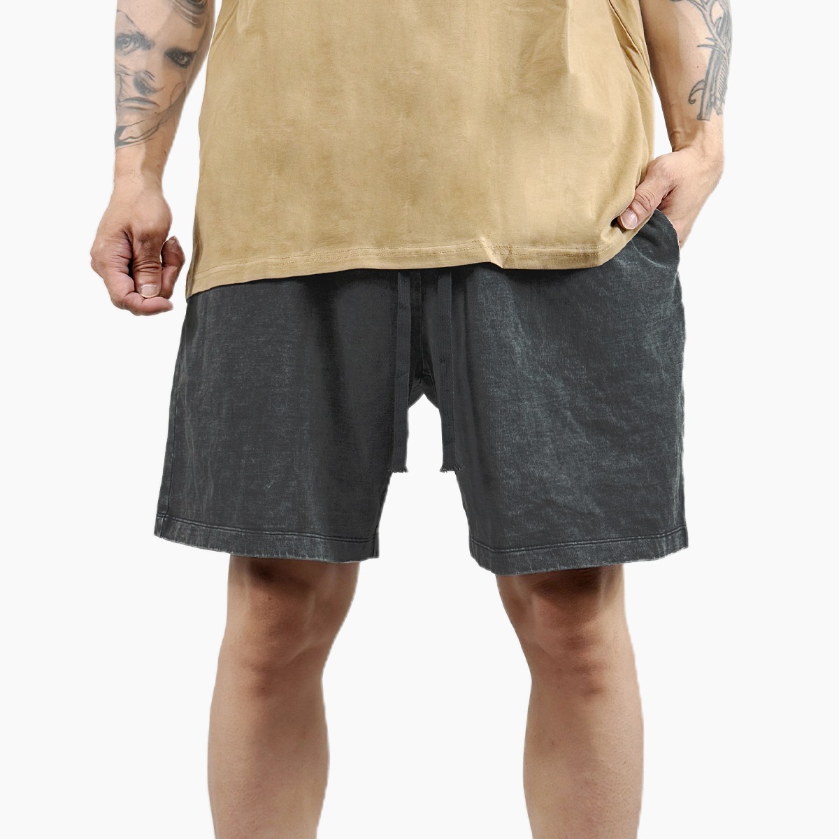 ACID WASH SHORTS - BLACK
