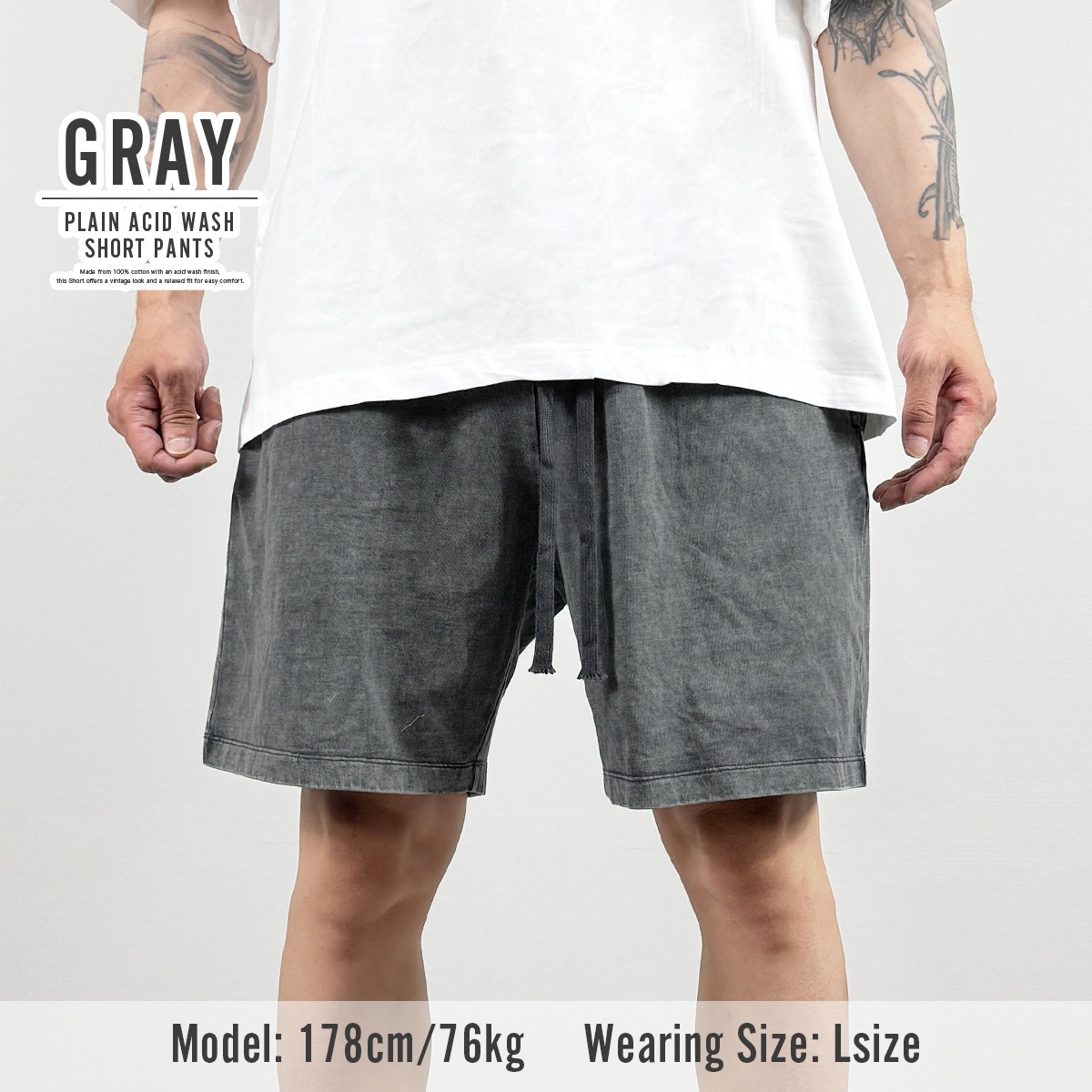 ACID WASH SHORTS - GRAY