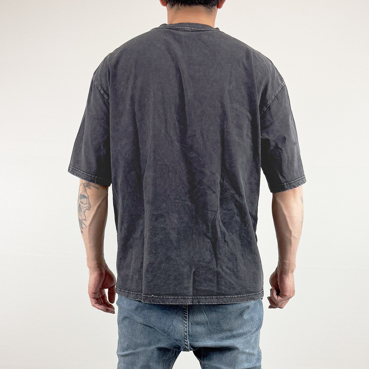 PLAIN ACID WASH OVERSIZED T-SHIRT - BLACK