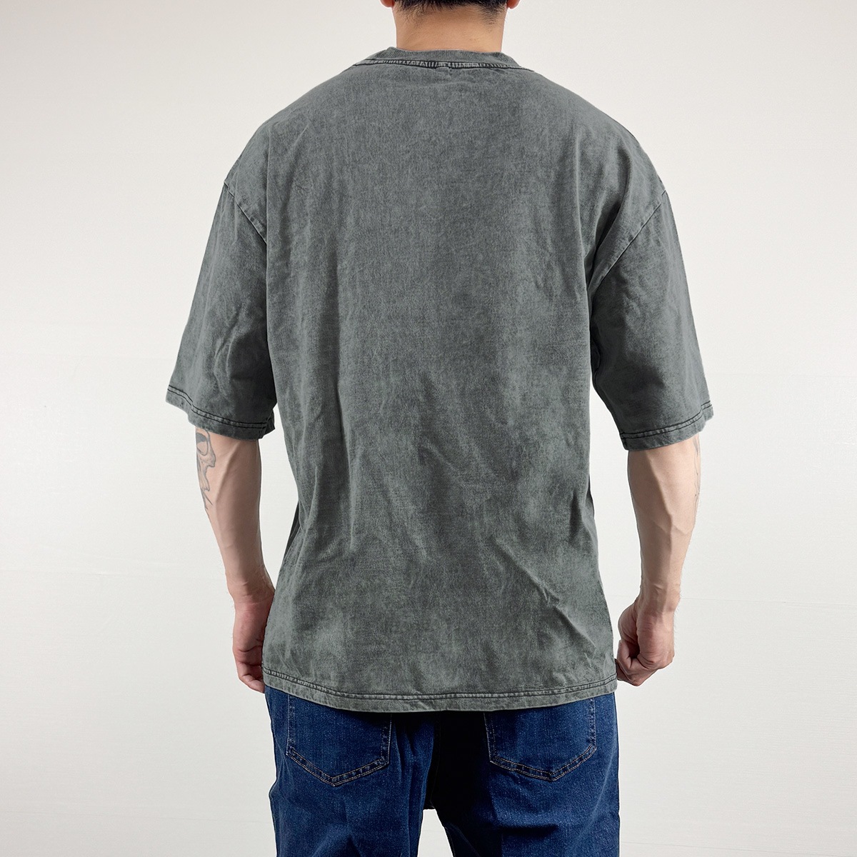 PLAIN ACID WASH OVERSIZED T-SHIRT - GRAY