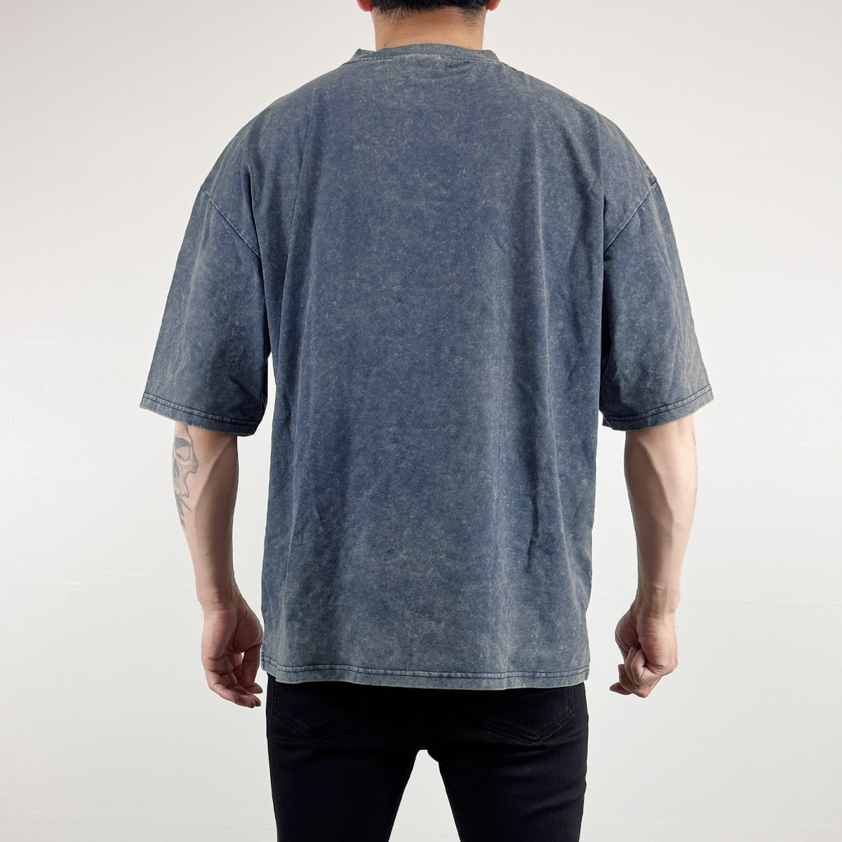 PLAIN ACID WASH OVERSIZED T-SHIRT - NAVY