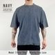 PLAIN ACID WASH OVERSIZED T-SHIRT - NAVY