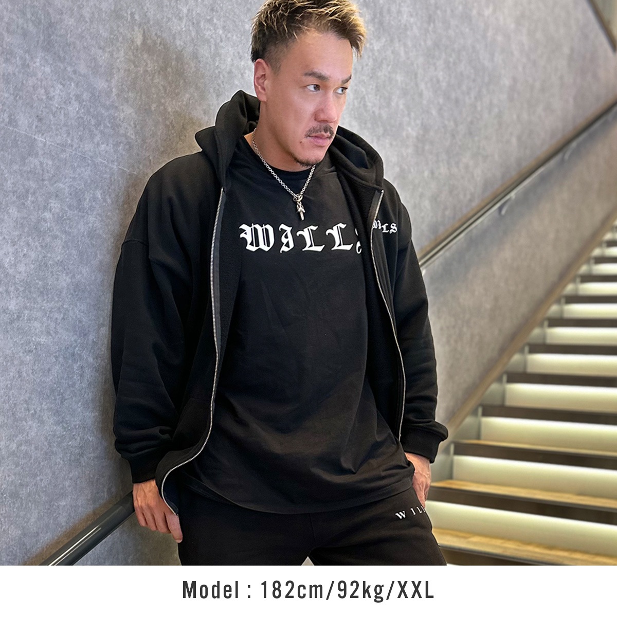 MEDIEVAL LOGO OVERSIZED ZIP HOODIE - BLACK