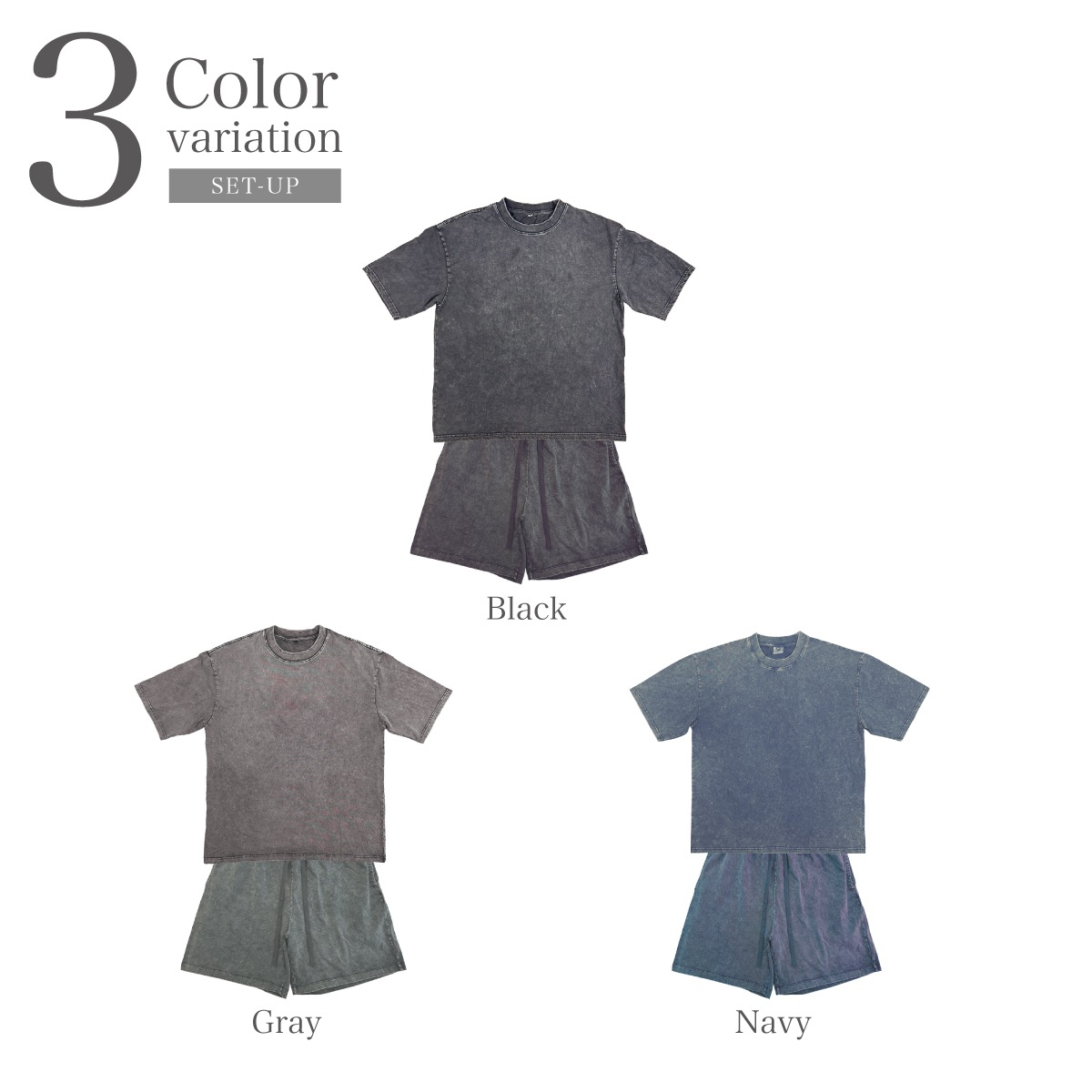 PLAIN ACID WASH "T-SHIRT + SHORTS" SET UP  - BLACK