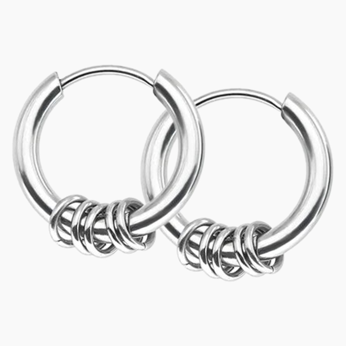 5RING HOOP EARRINGS - SILVER (ԥξ)