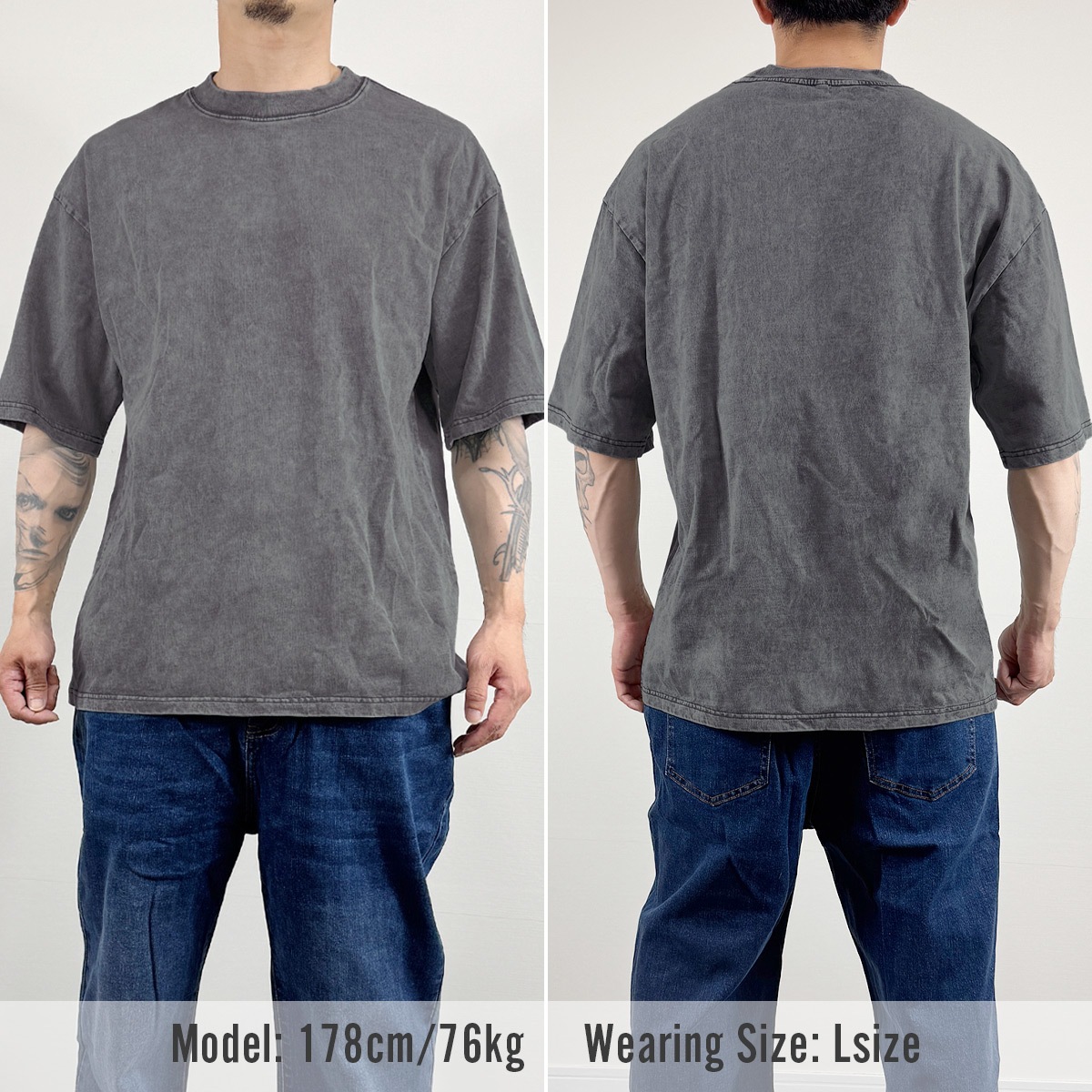 PLAIN ACID WASH "T-SHIRT + SHORTS" SET UP  - GRAY