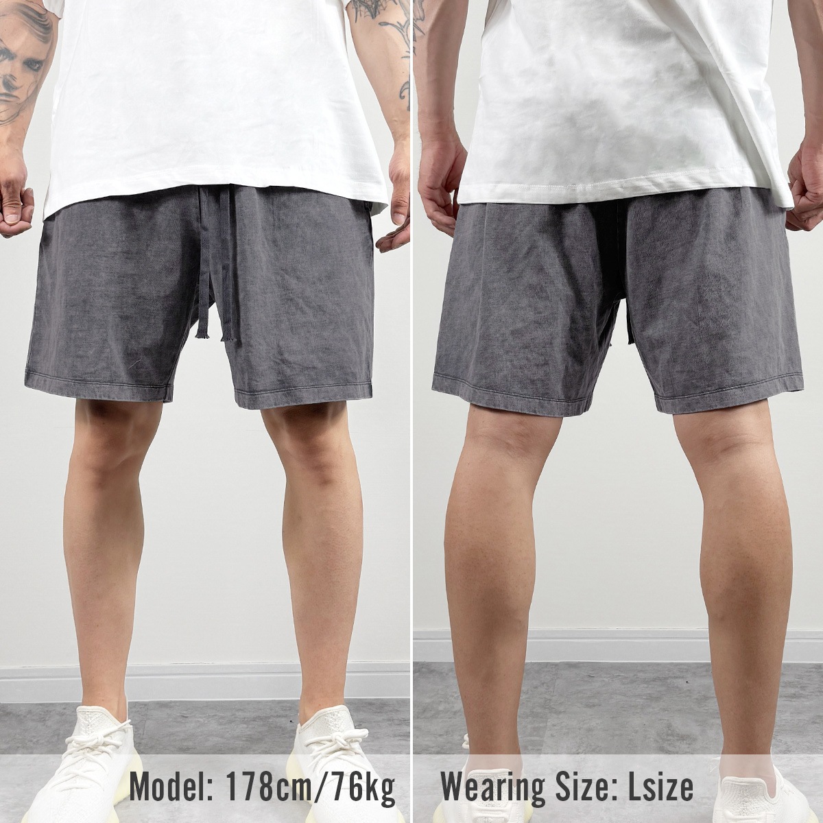PLAIN ACID WASH "T-SHIRT + SHORTS" SET UP  - GRAY