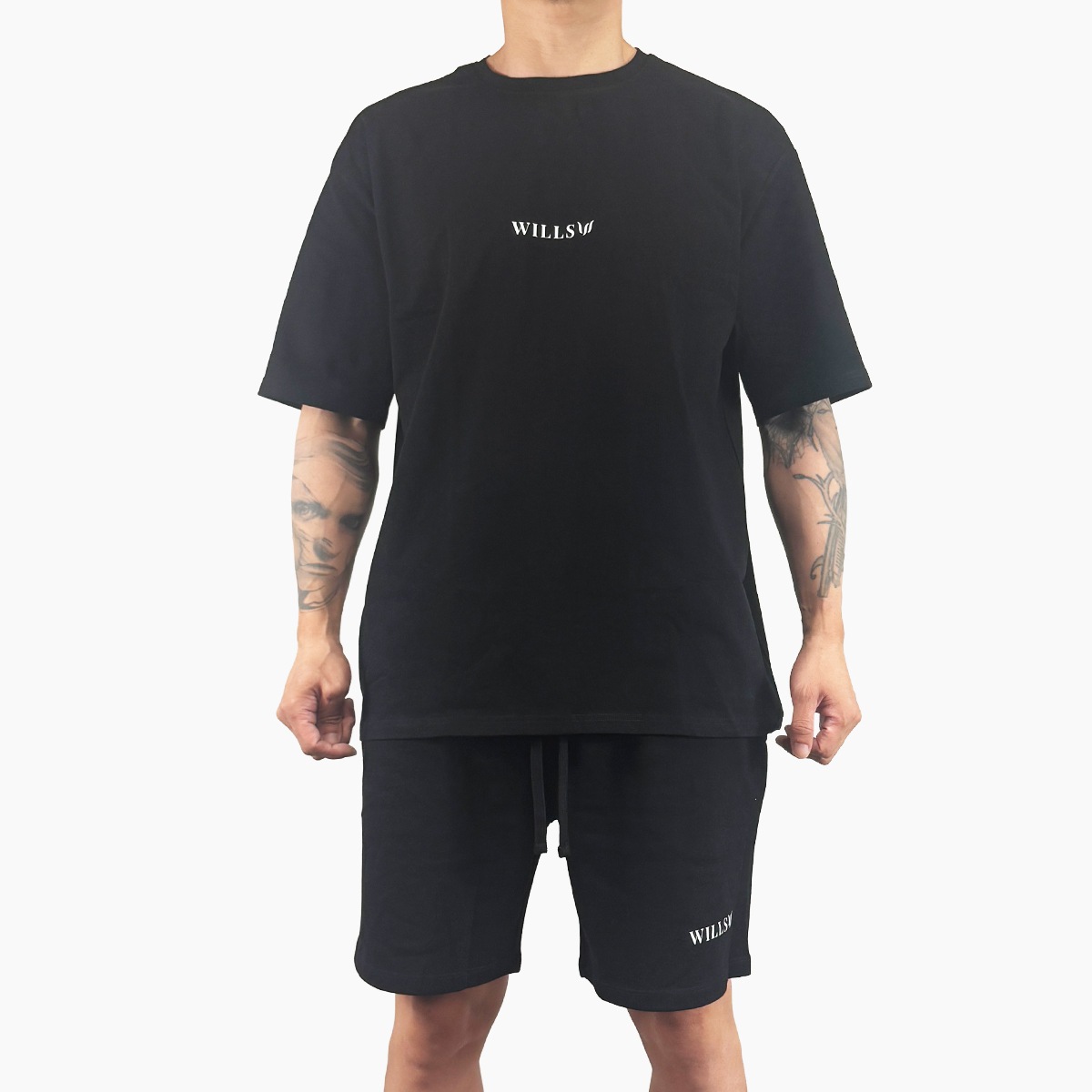 CORE OVERSIZE T-SHIRT + CLASSIC LOGO SHORTS "SET UP"  - BLACK/BLACK(��������ɳ��BLACK)