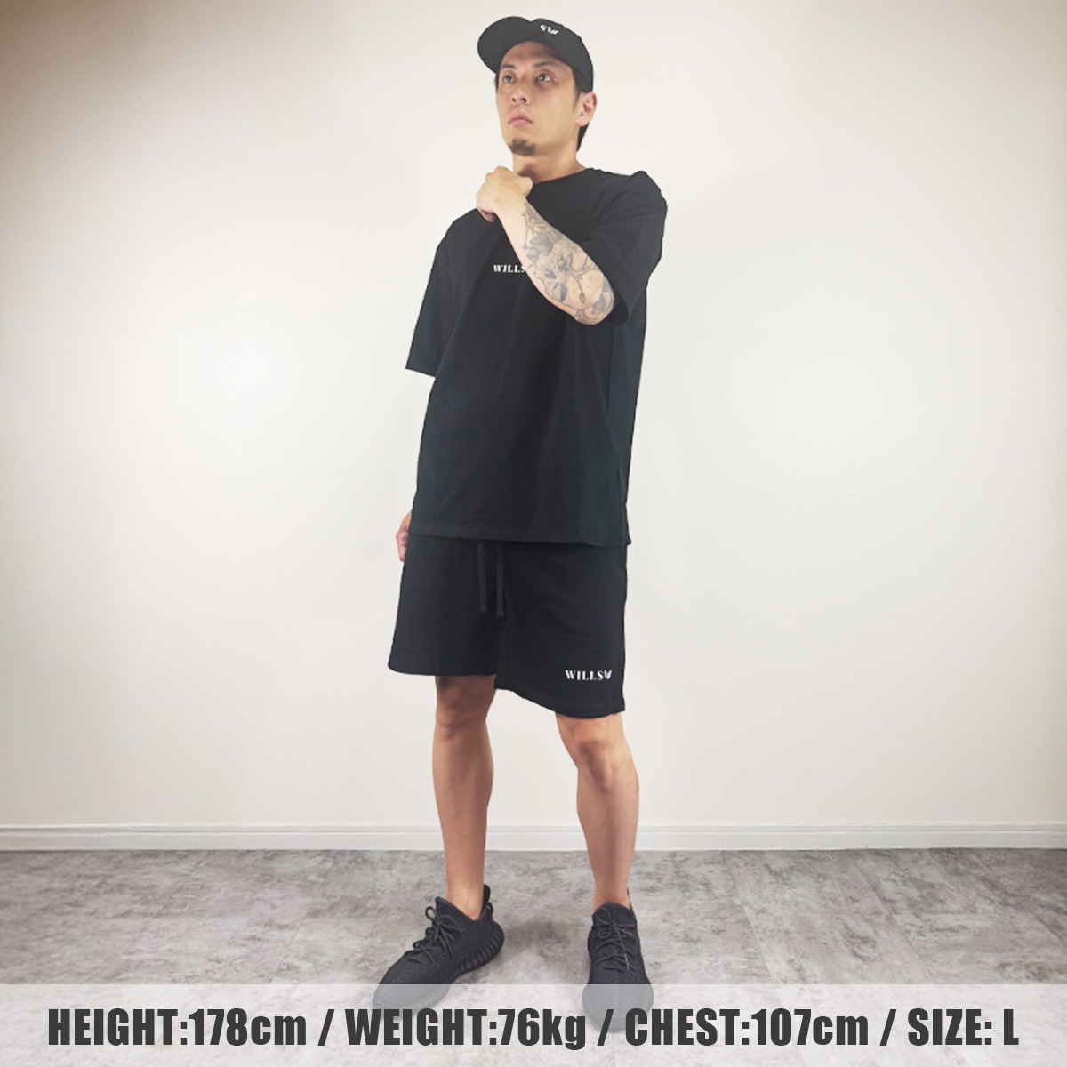 CORE OVERSIZE T-SHIRT + CLASSIC LOGO SHORTS "SET UP"  - BLACK/BLACK(��������ɳ��BLACK)